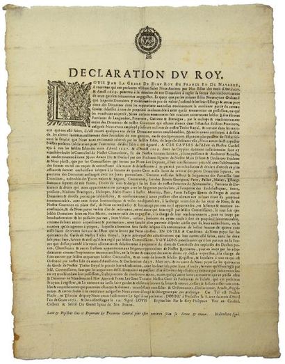 1672 - ENGAGISTE - DÉCLARATION DU ROI sur...