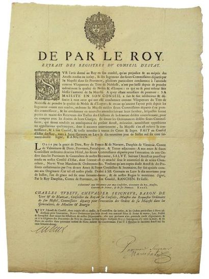 null 1672 - GÉNÉRALITES DE MOULINS (03) ET BOURGES (18) - Usurpation de Noblesse...