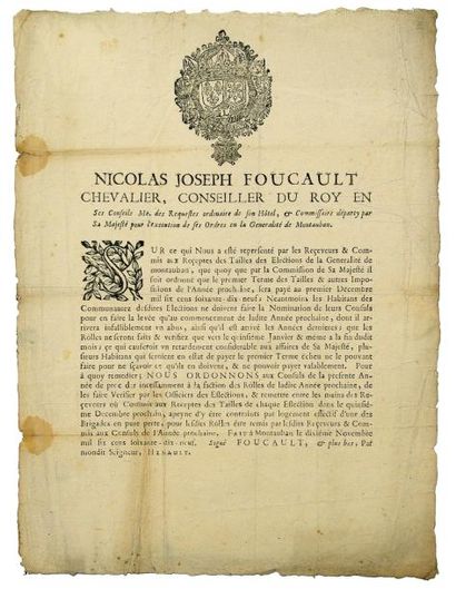 null 1679 - GÉNÉRALITÉ DE MONTAUBAN (82) - Ordonnance de "Nicolas Joseph FOUCAULT...