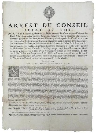 null 1704 - DAUPHINÉ & SAVOIE - POIDS & MESURES - "Arrest du Conseil d'Etat du Roy,...