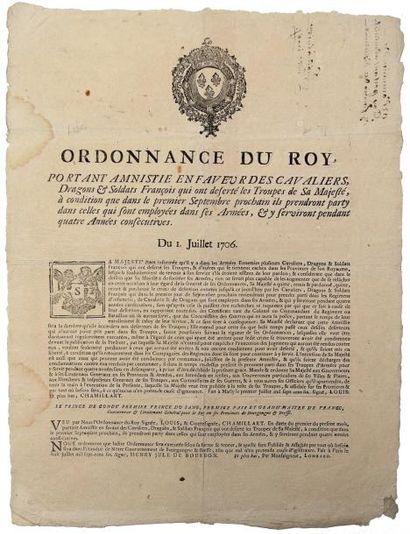 null 1706 - (BOURGOGNE & BRESSE) - "Ordonnance du Roy, portant AMNISTIE en faveur...