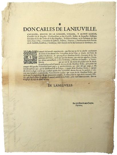 null 1714 - CATALOGNE, CONFLENT & CERDAGNE -- Rare affiche en Catalan daté de PERPIGNAN...