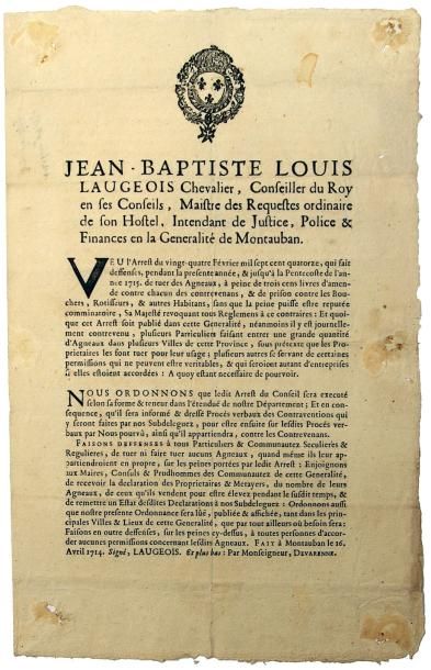 null 1714 - GÉNÉRALITÉ DE MONTAUBAN - (AGNEAU PASCAL) - Ordonnance de Jean-Baptiste...