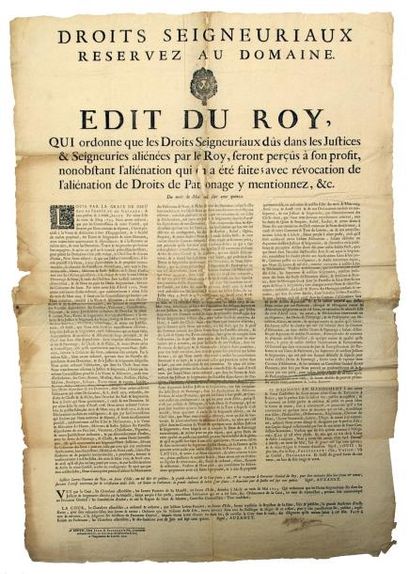 null 1715 - NORMANDIE - « DROITS SEIGNEURIAUX réservés au Domaine. Edit du Roy, qui...