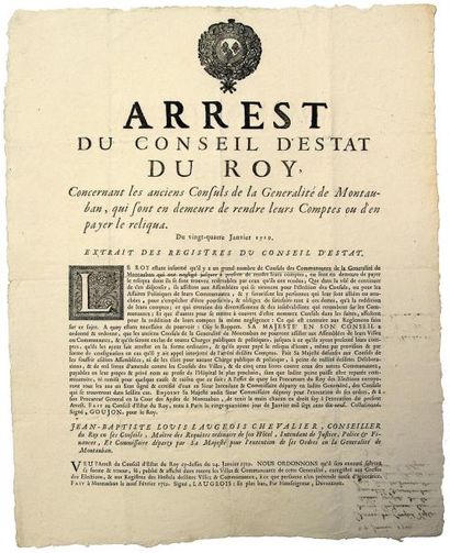 null 1719 - MONTAUBAN (82) - Arrest du Conseil d'Estat du Roy, concernant les anciens...