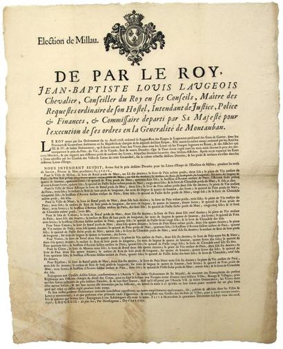 null (AVEYRON) - ÉLECTION DE MILLAU (12) - « De par le Roy, Jean-Baptiste Louis LAUGEOIS,...