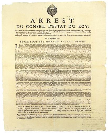 null 1721 - GÉNÉRALITÉ DE MONTAUBAN - (COMPAGNIE DES INDES) - "Arrest du Conseil...