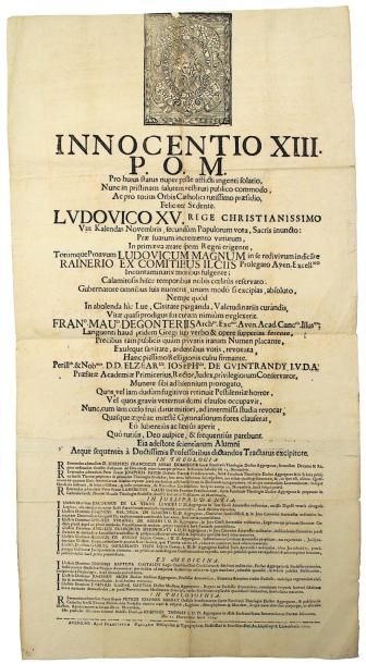 null 1722 - ÉTAT DU PAPE - Affiche programme de L'UNIVERSITÉ D'AVIGNON (83) à l'en-tête...
