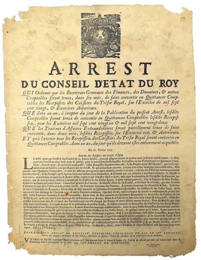 null (1719) - GÉNÉRALITÉ DE LA ROCHELLE (17) - « Arrest du Conseil d'État du Roy,...
