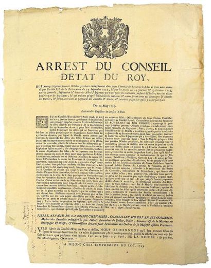 null 1723 - BOURGOGNE & BRESSE - Arrest du Conseil d'État du Roy, qui proroge jusqu'au...