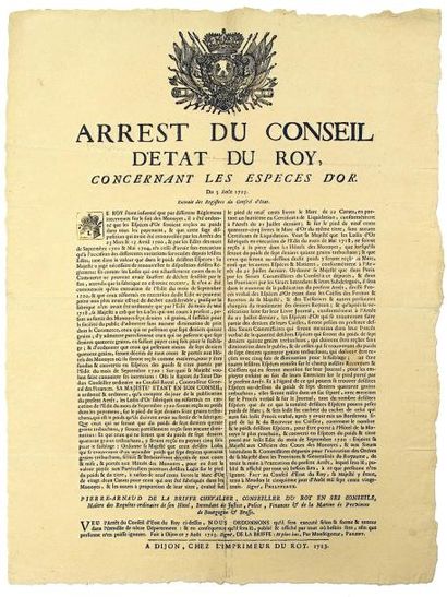 null 1723 - MONNAIE D'OR - BOURGOGNE & BRESSE - "Arrest du Conseil du Roy, concernant...