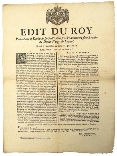 null 1725 - FLANDRES - Édit du Roy, portant que le Denier de la Constitution (des...