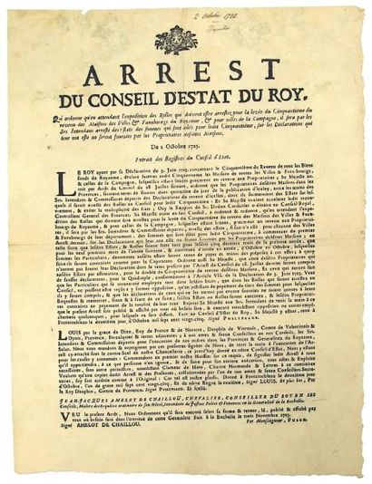 null 1725 - GÉNÉRALITÉ DE LA ROCHELLE - Arrest du Conseil d'État du Roy, au sujet...