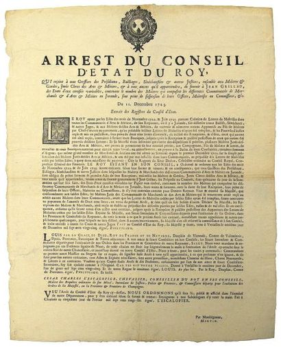null 1726 - CHAMPAGNE - CORPORATIONS - Arrest du Conseil d'Etat du Roy, qui enjoint...