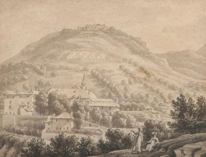 Charles Samuel GIRARDET (Locle 1780 - Versailles 1863) Promeneuses dans un paysage...
