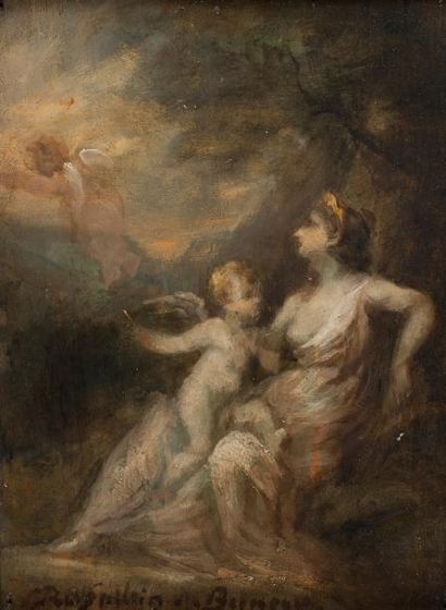 Marie Abraham ROSALBIN de BUNCEY (Paris 1852 - 1876) Venus et l?Amour - Panneau....