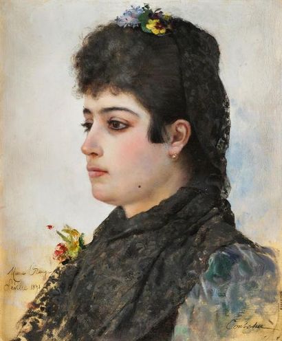 Maurice ORANGE (1868-1916) Portrait d?une sévillanaise, 1891 - Huile sur toile marouflée...