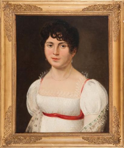 École FRANÇAISE du début du XIXe siècle Portrait de femme - Toile (rentoilée). -...