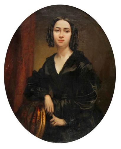 Eugène APPERT (Angers 1814 - Cannes 1867) Portrait de femme - Toile ovale. - Signé...