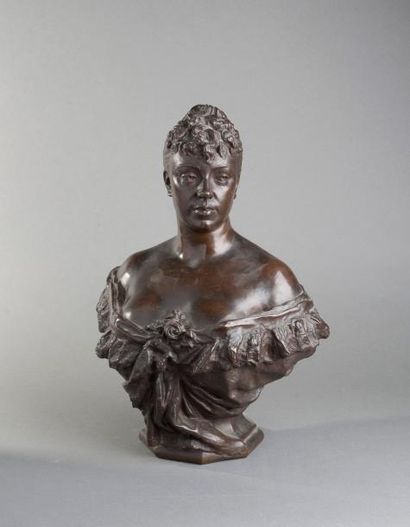 Augustin MOREAU-VAUTHIER (1831-1893) Portrait de femme au chignon - Epreuve en bronze...