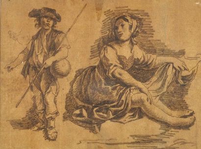 École FRANÇAISE du XVIIIe siècle Etude de berger et de jeune femme assise - Pierre...