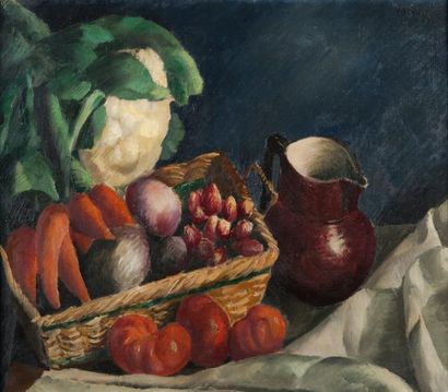 Maurice MENDJINSKY (1889-1951) Nature morte aux légumes et au pichet - Huile sur...