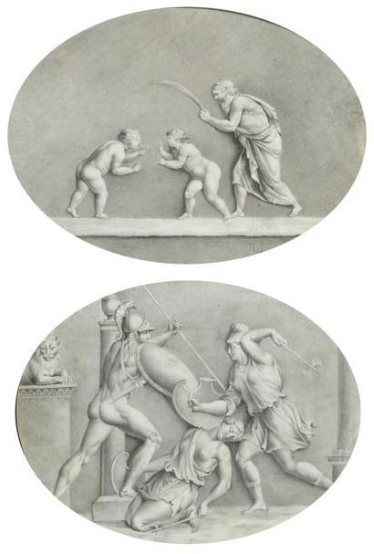 Jean-Baptiste WICAR - (Lille 1762 - Rome 1834) Deux scènes antiques mises à l?ovale...