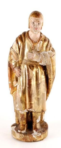 null Saint personnage en bois sculpté, doré et polychromé. Espagne, XVIIIe siècle....