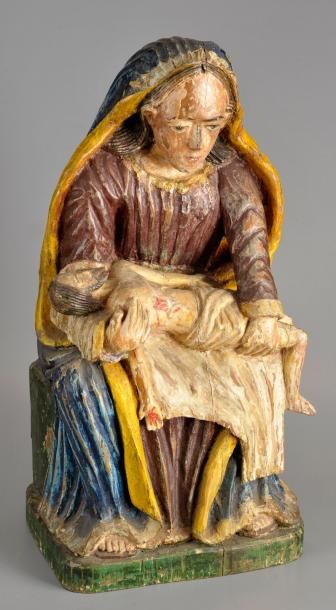 null Pietà Sculpture en bois polychrome. Travail populaire, XIXe siècle. Haut.: 47...