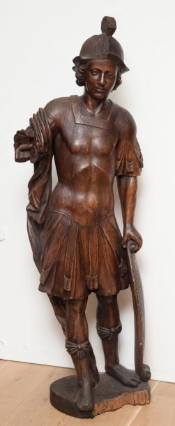 null Grande sculpture en chêne représentant un soldat romain. Flandres, XVIIe siècle....