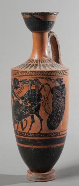 null Lécythe à figures noires orné d?une scène représentant Héraclès et le taureau...
