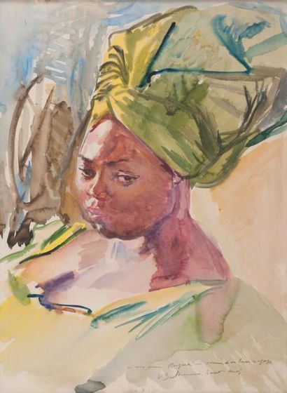 Louis BERTHOMMÉ-SAINT-ANDRÉ (1905-1977) Africaine, 70 Aquarelle sur papier, signée,...