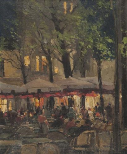 Serge KISLAKOFF (1897-1980) Terrasse de café à Montmartre Huile sur toile non signée...