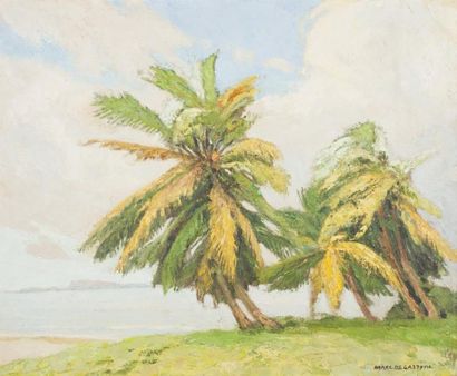 Marco de GASTYNE Paysage aux palmiers Huile sur toile, signée en bas à droite 54...