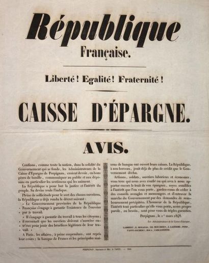  RÉPUBLIQUE FRANÇAISE. CAISSE D'ÉPARGNE. de PERPIGNAN (66) - Avis des Administrateurs...