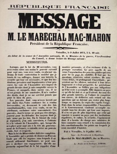 null MESSAGE de M. le Maréchal MAC-MAHON Président de la République Française. -...