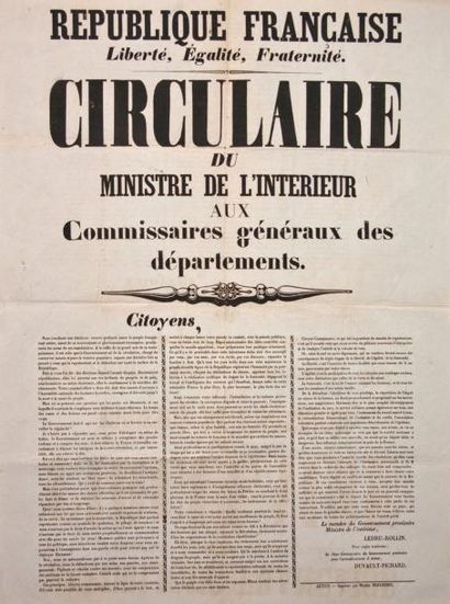 null 1848 - AUTUN (71) - " République Française. Circulaire du Ministre de l'Intérieur...