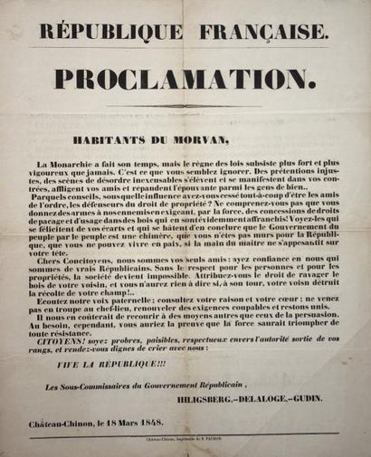  CHÂTEAU-CHINON (58) le 18 Mars 1848 - " HABITANTS DU MORVAN, la Monarchie a fait...