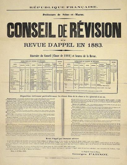 null SEINE-ET-MARNE - " CONSEIL DE RÉVISION et revue d'appel en 1883 " - (Lieux des...