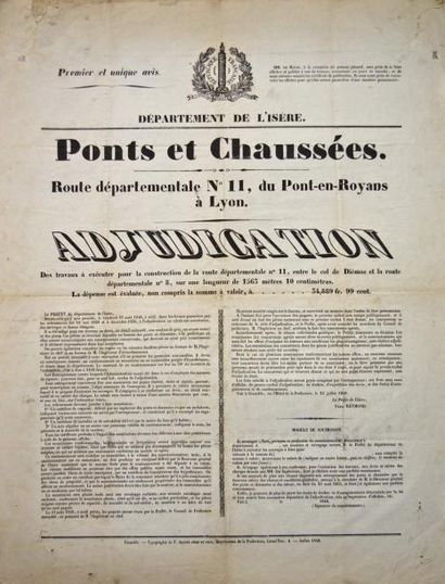  ISÈRE - GRENOBLE 25 Juillet 1848 - PONTS-ET-CHAUSSÉES - " Route départementale N°11,...