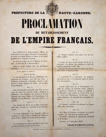 null HAUTE-GARONNE - " Proclamation du Rétablissement de L'EMPIRE FRANÇAIS " - TOULOUSE...