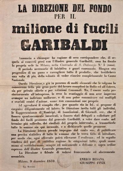 null GARIBALDI - Affiche en Italien " La Direzione del fondo per il milione di fucili...