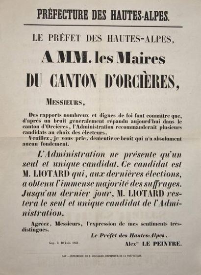 null HAUTES-ALPES - GAP 10 Juin 1861 - Alexandre LE PEINTRE " Le Préfet des Hautes-Alpes,...