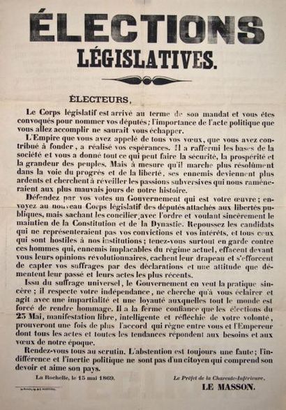 null (CHARENTE- MARITIME) - LA ROCHELLE 15 mai 1869 - " ÉLECTIONS LÉGISLATIVES "...