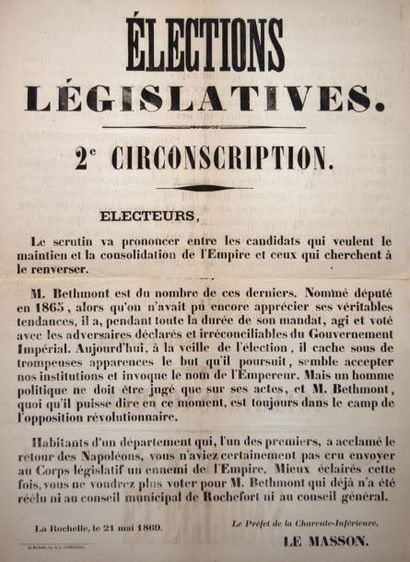 null (CHARENTE- MARITIME) - LA ROCHELLE 21 Mai 1869 - " ÉLECTIONS LÉGISLATIVES, 2ème...