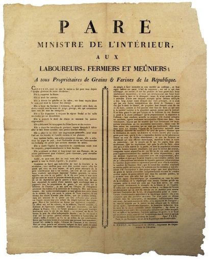 null AN 2 - AVEYRON - PARÉ Ministre de l’Intérieur, aux LABOUREURS, FERMIERS, ET...