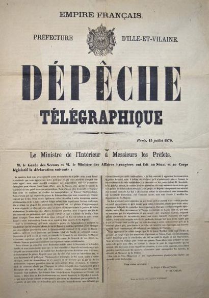 null (DÉCLARATION DE LA GUERRE de 1870) - ILLE-ET-VILAINE - EMPIRE Français - Dépêche...