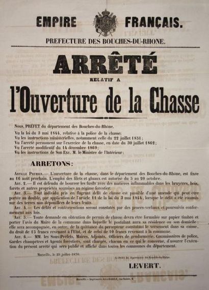 null BOUCHES-DU-RHÔNE - MARSEILLE 29 Juillet 1870 - " Arrêté relatif à l'ouverture...