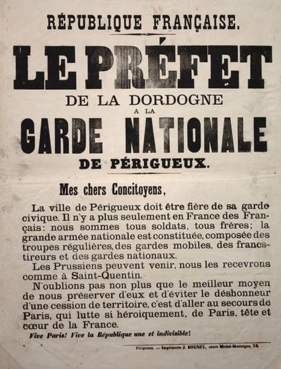 null DORDOGNE - " Le Préfet de la Dordogne à la GARDE NATIONALE de PÉRIGUEUX " (Août...