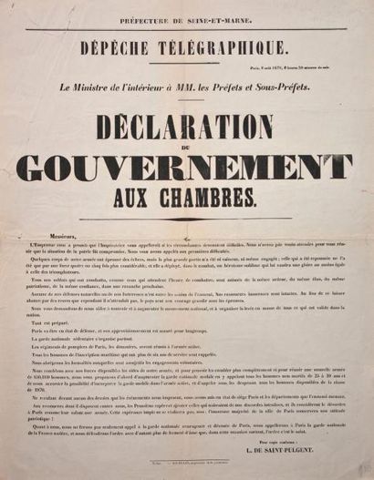 null (SEINE-ET-MARNE) - PARIS en état de Siège, 9 Août 1870 - " Déclaration du Gouvernement...